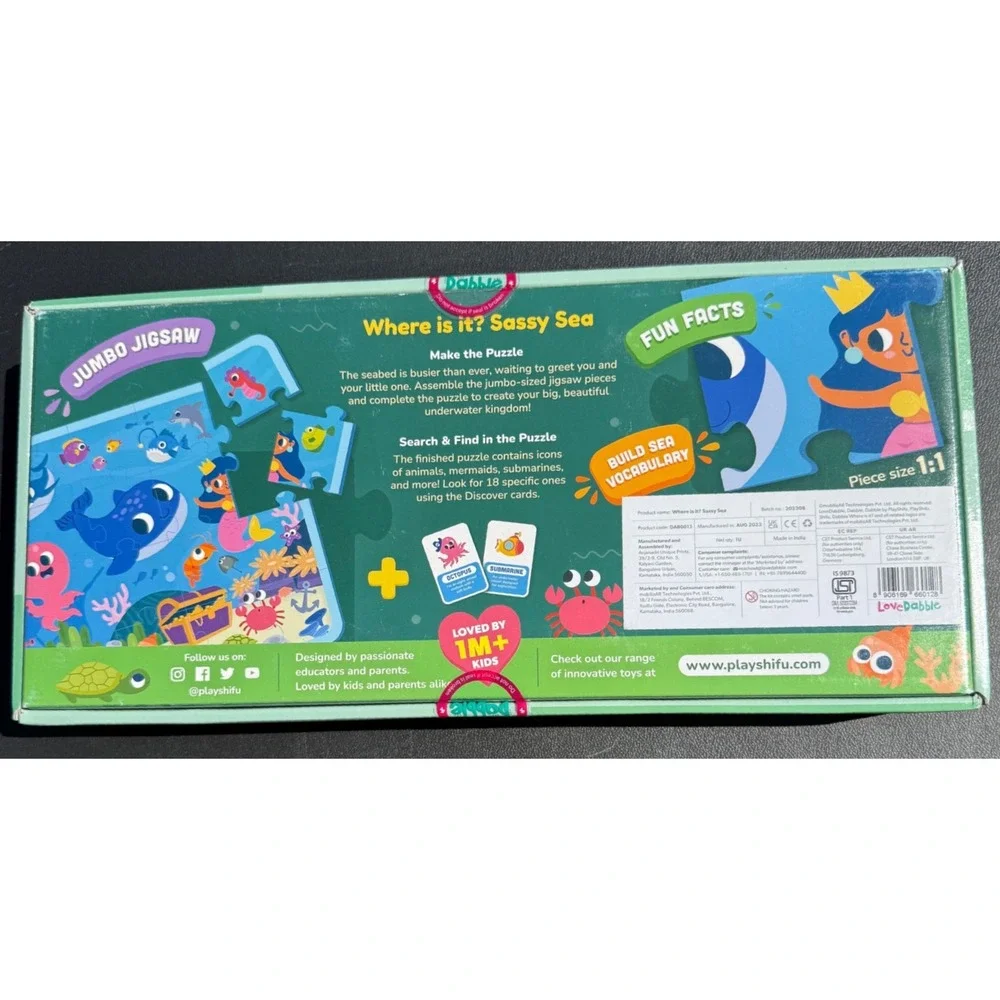 Dabble Jigsaw Puzzle Search And Find Sassy Sea 24 Piece‎ Ages 3-5 Blue